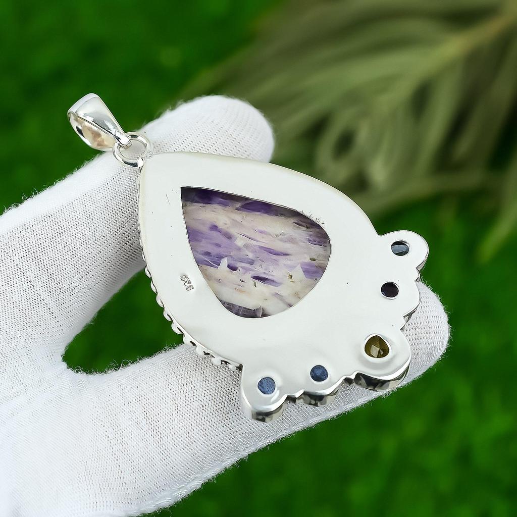Свадебный подарок для нее Подвеска из серебра 925 пробы с натуральным аметистом шеврон