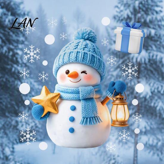 Winter Holiday Glass Clings Christmas Window Clings, Cute Cartoon Snowman Stickers, Snowflake Double-Sided Seasonal Store Displays Static Decal