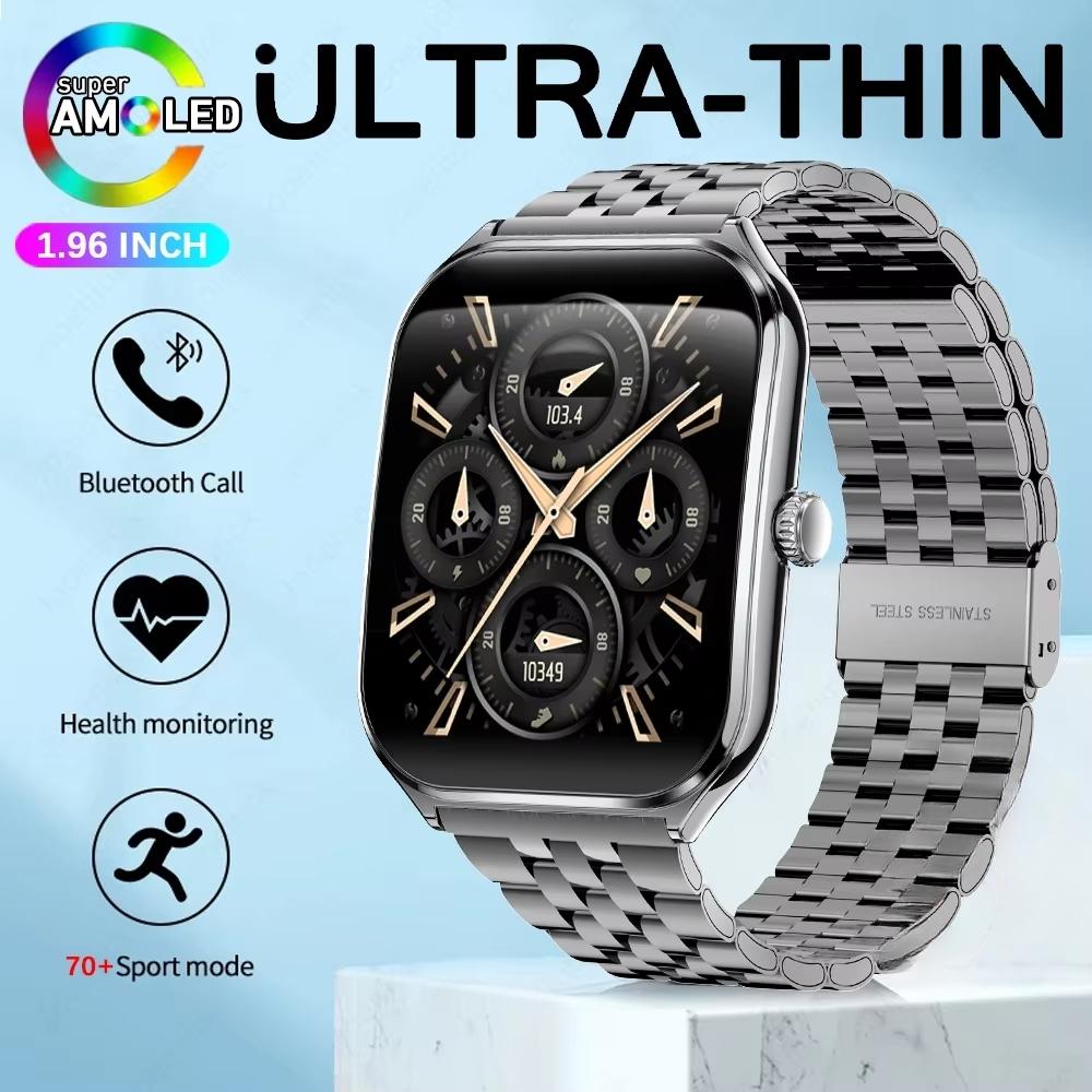 2025 Новые 7,5 мм Ультратонкие Смарт-часы Мужские 1,96" AMOLED-экран Всегда Показывать Время Пульс Спорт Водонепроницаемые BT Звонок Смарт-часы
