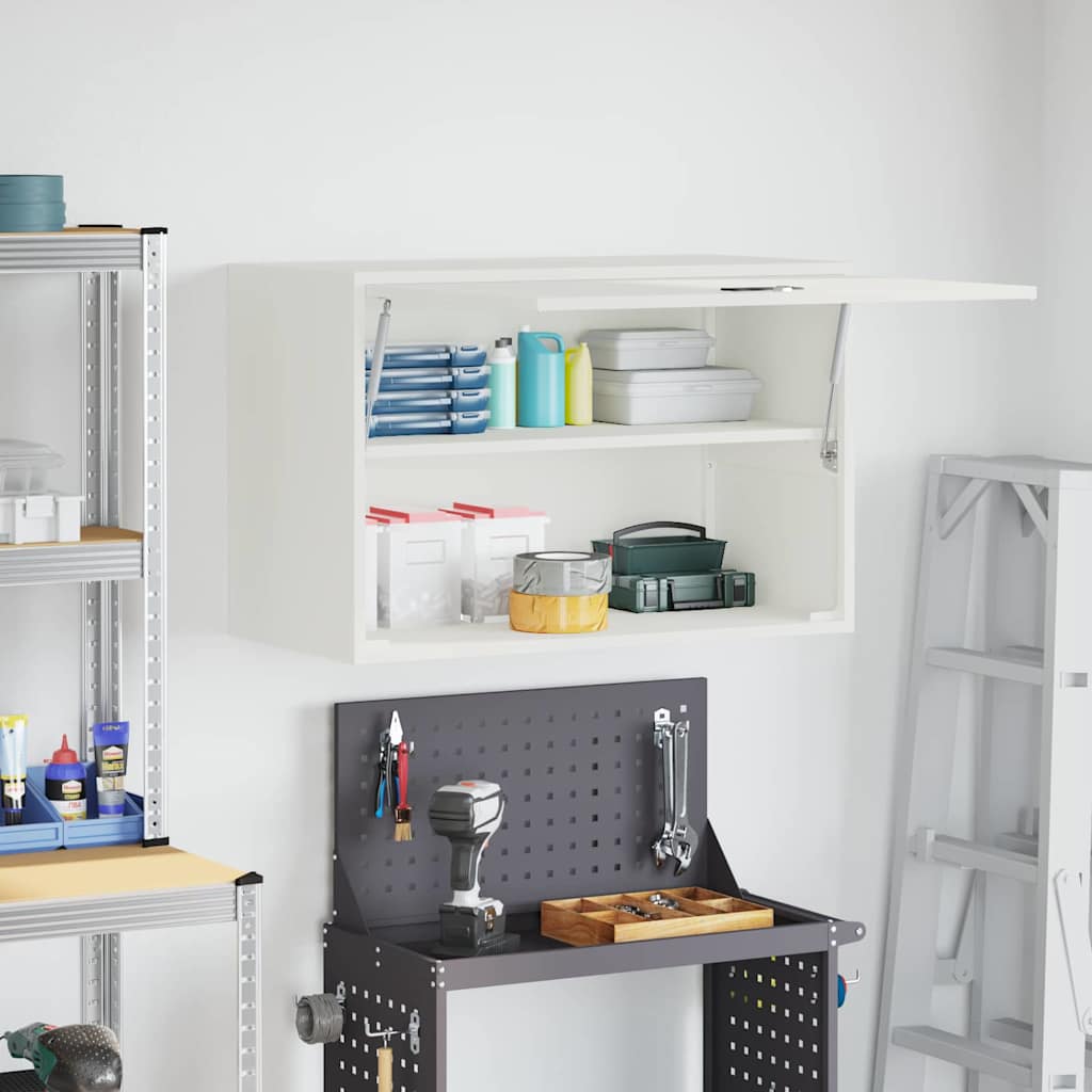 Wall Mounted Garage Cabinet with Gas Spring Door White
