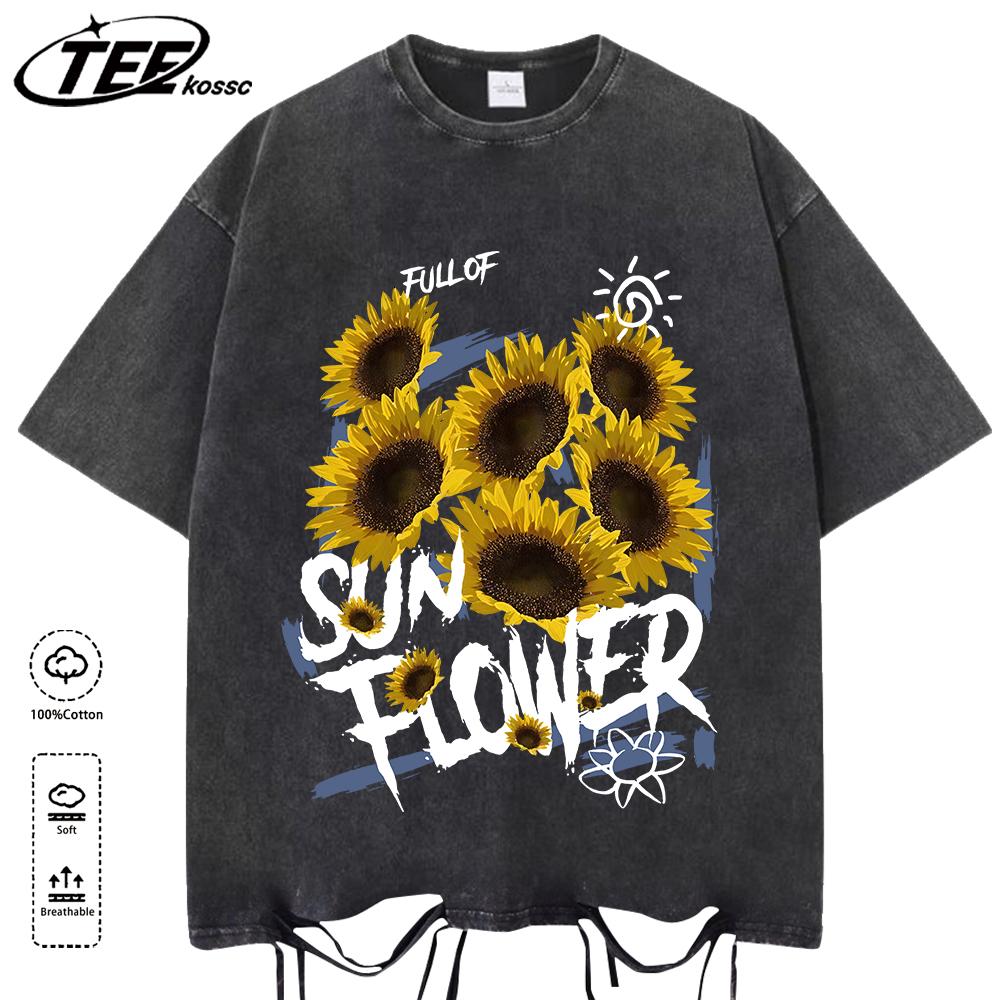 Good Very Beautiful Sunflower Print Washed T Shirts Womens Soft Cotton Clothing Street Creative Short Sleeve Summer Casual Tops