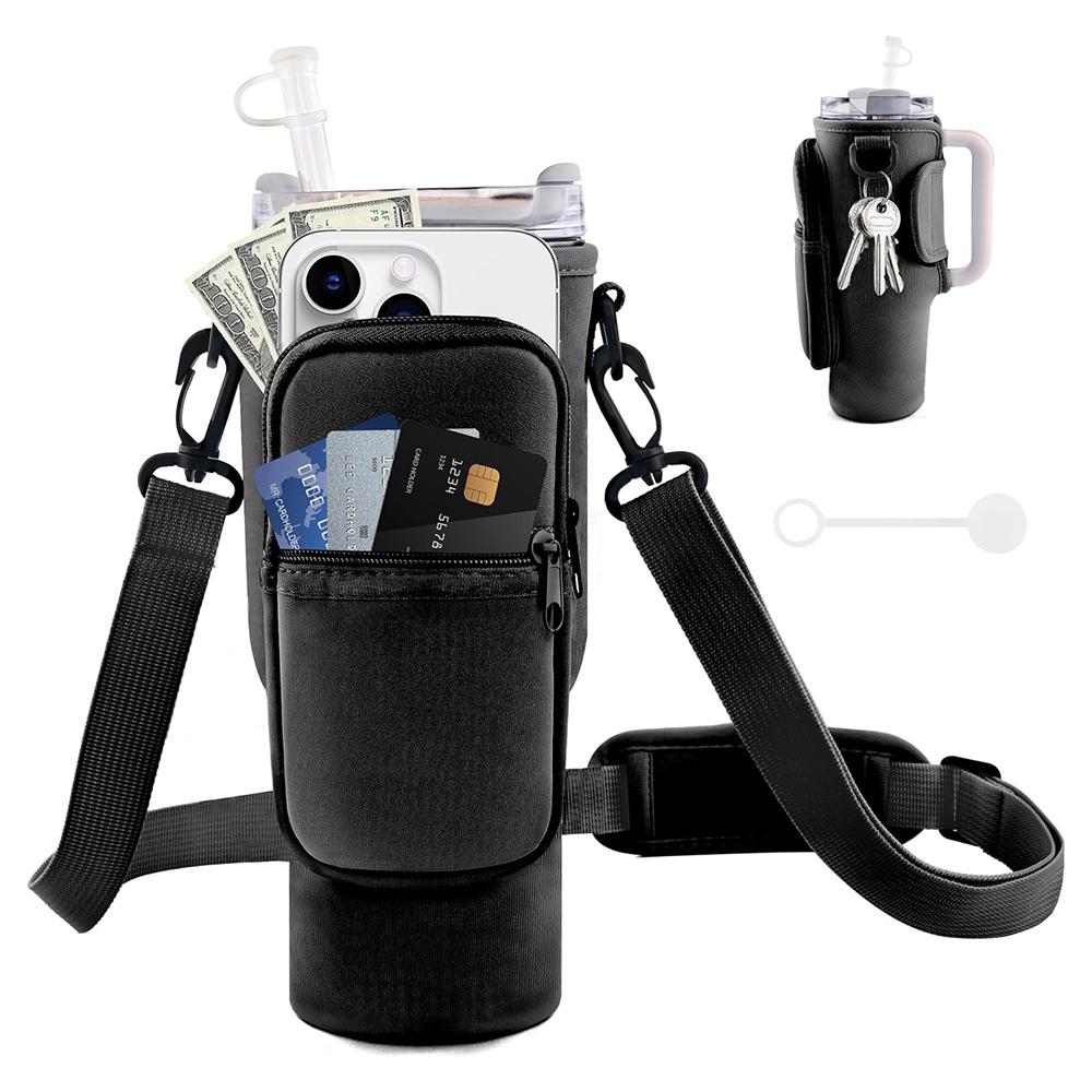 Чехол для бутылки с водой может быть защитным чехлом через плечо. Сумка-переноска для бутылки с водой с карманом для телефона, держатель для бутылки с регулировкой