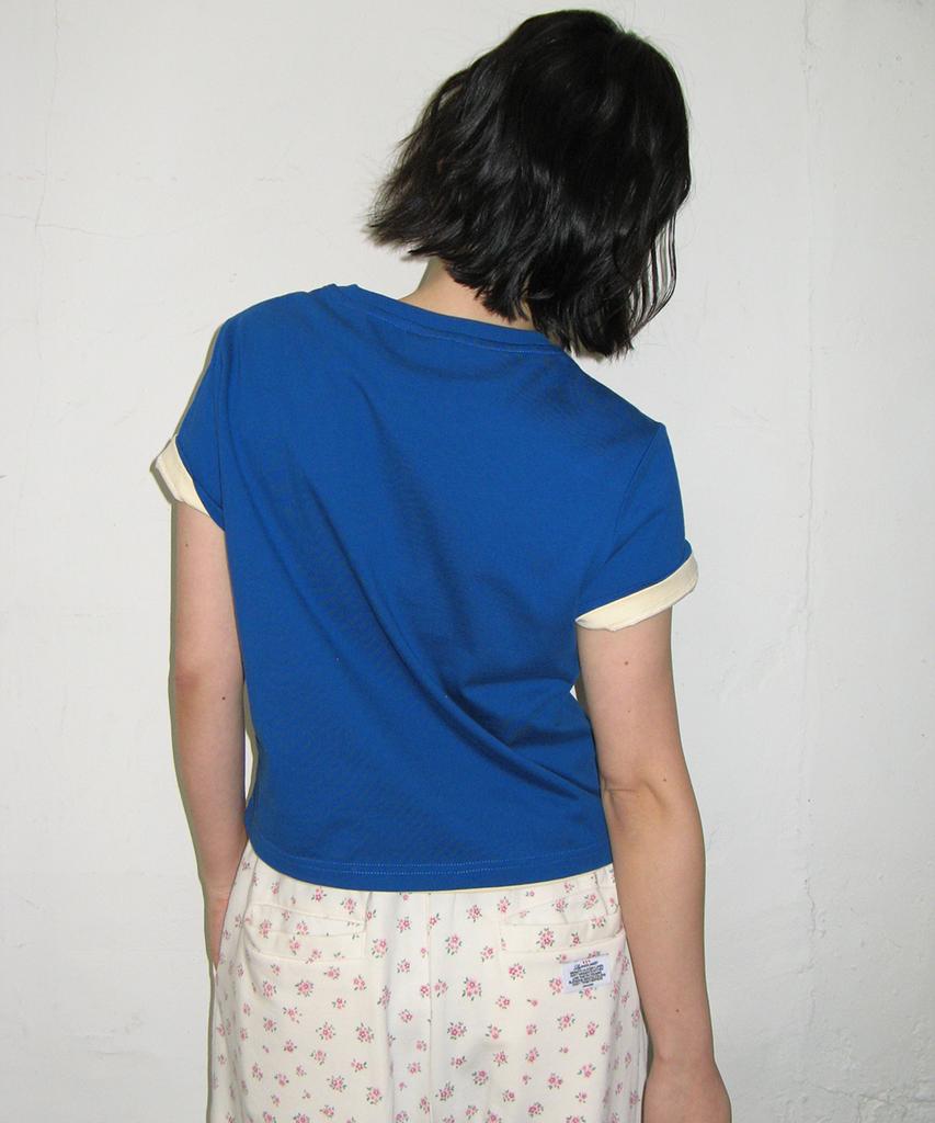 RONRON Mini Label Crop Short Sleeve Deep Blue