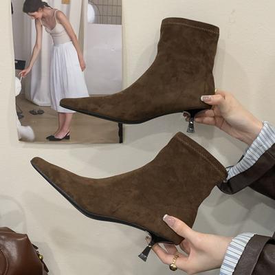 Eilyken Осень Зима Лаконичные Ботильоны с Острым Носком Женские Элегантные Тонкие Низкие Каблуки Элегантные Вечерние Женские Туфли