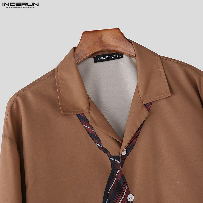 INCERUN Мужские рубашки оверсайз с лацканами, длинным рукавом, полосатым принтом, на пуговицах, повседневные