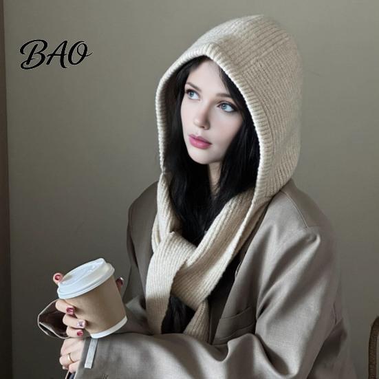 Warm Knit Headwear Women Hooded Scarf Hat, Winter Pullover Balaclava Hood, Outdoor Cycling Hat Ear Protection Skull Cap for Cold Weather Hood