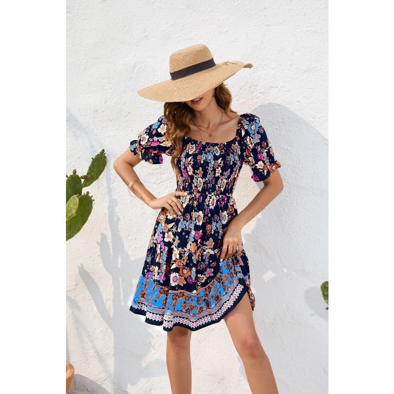 Весенне-летнее женское платье с цветочным принтом на талии в стиле бохо для отдыха и путешествий