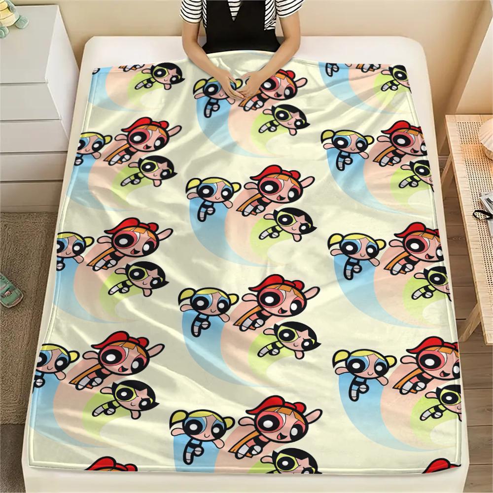 Powerpuff Girls Cute pattern Flannel Blanket, High quality Comfortable for All Seasons, Home Decor, Warmth and Comfort, Perfect for Gifts.