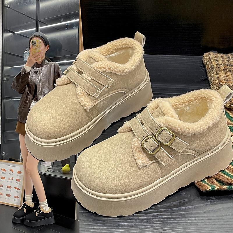 Thick-soled Snow Boots Women's Winter Velvet Loafers Cotton Shoes Women's New One-pedal Retro Velvet Women