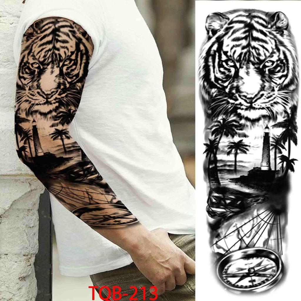 1 PC 480*170MM Full Arm Temporary Tattoo Sticker Sleeve Men Women Fashion Sexy Fake Tattoo Wolf  Lion Tiger Painting Tattoo Skull Angel Tattoo