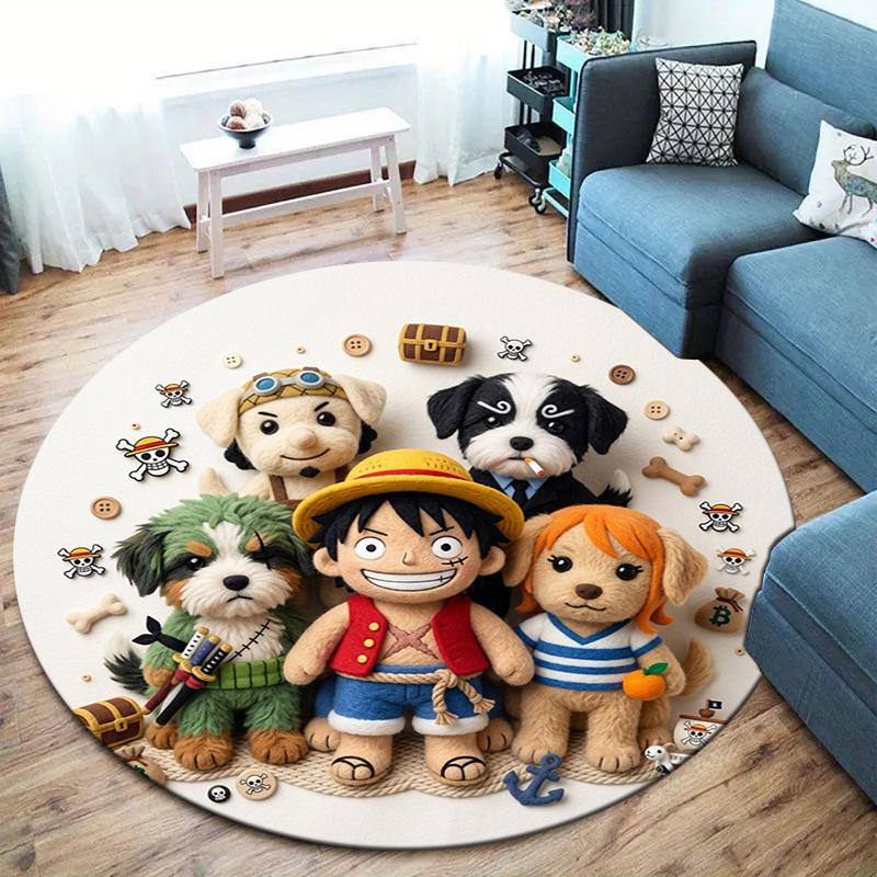 One Piece Poster Round Area Rug Carpet Rug For Living Room Bedroom Sofa Playroom Decor Nonslip Floor Mat