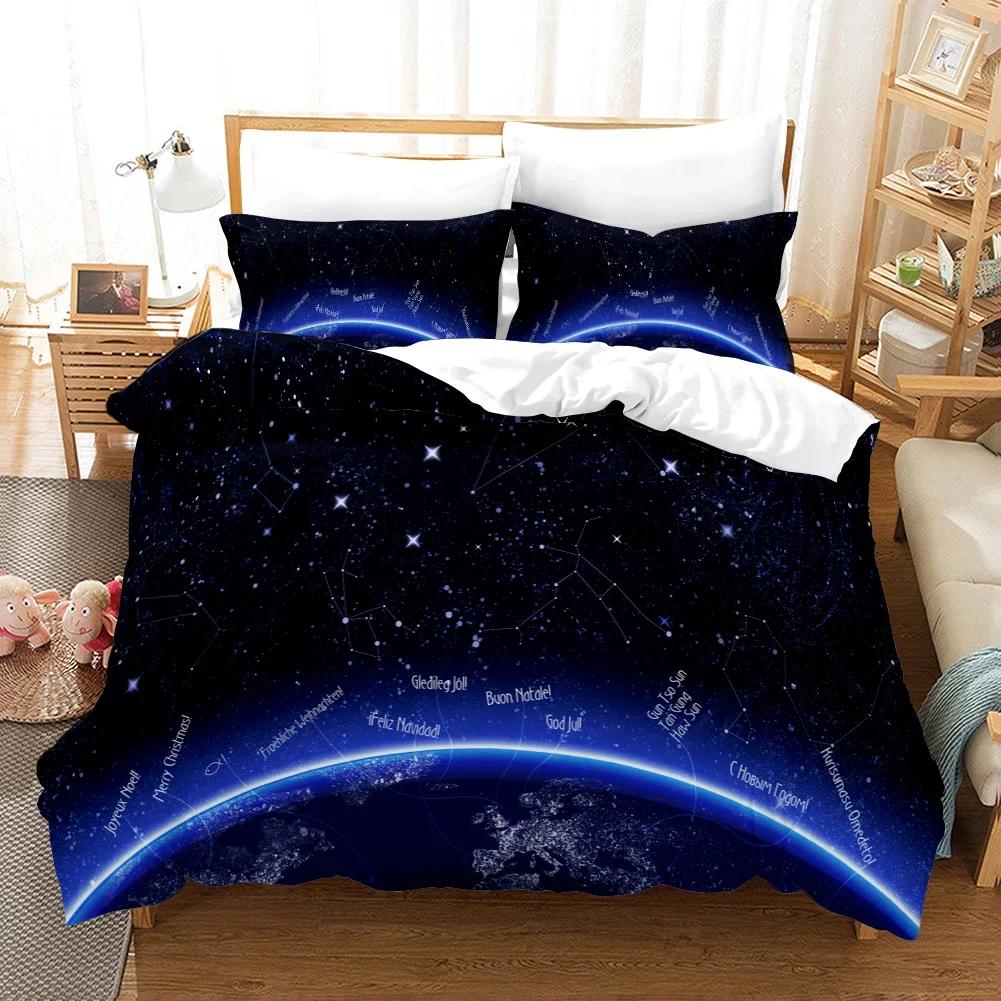 Starry Sky Duvet Cover Set Microfiber Outer Space Theme Comforter Cover Teens Boys Quilt Cover 3D Starry Sky Series Bedding Set