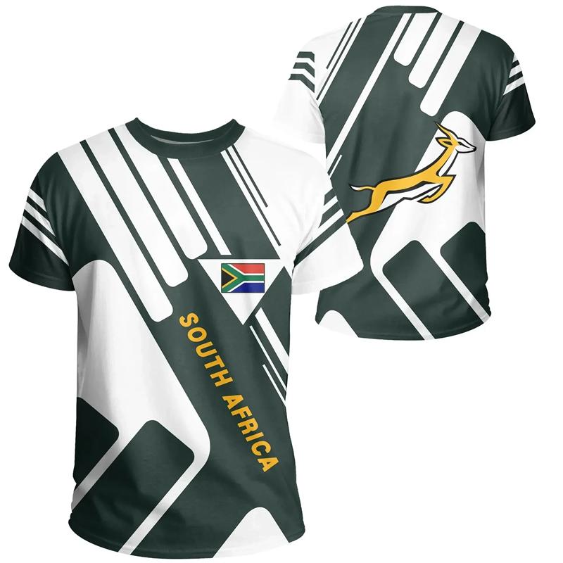 3D South African Map Flag Springbok Pattern Printed T-shirts Casual Short Sleeved Men's T-shirts - Medium Stretch Fabric Summer Relaxed Fit Clothing
