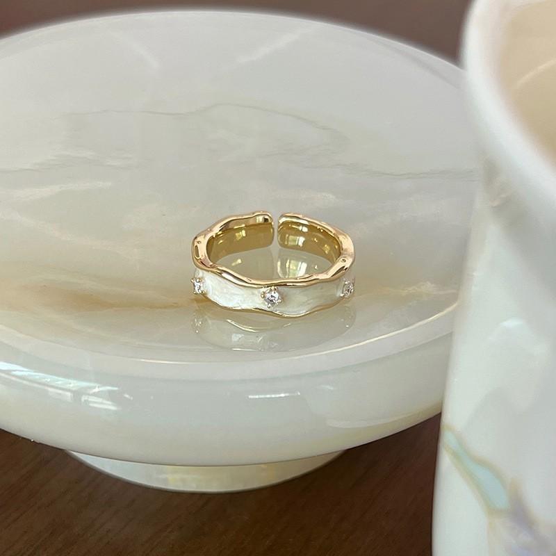 Elegant French Iris Violet Enamel Drop Oil Zircon Ring For Women Fashion Accessory