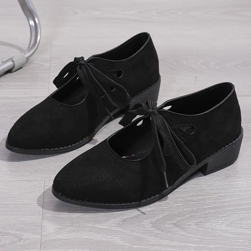 Faux Suede Mid Heel Pumps Women Hollow Out Lace Up Loafers Shoes Woman 2025 Pointed Toe Plus Size Heels Shoes Ladies