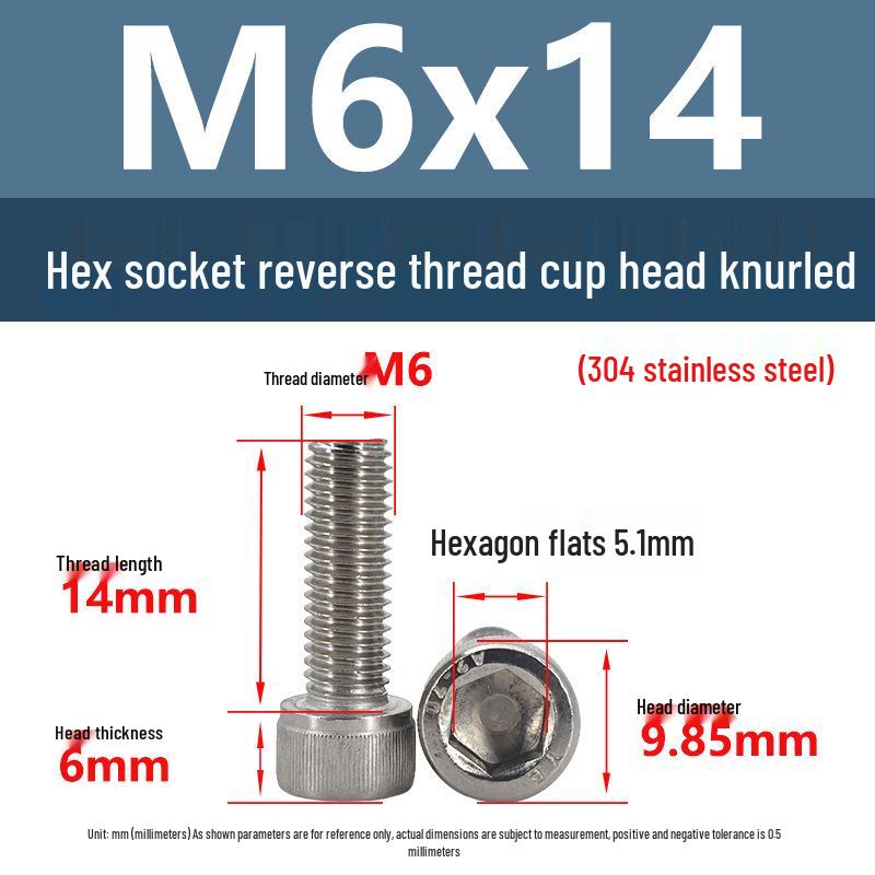 Yigu Yigu 304 Stainless Steel Reverse Thread Knurled Hex Socket Cup Head M6-M12 Screws