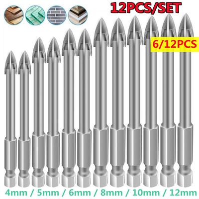 6 шт. многофункциональные сверла карбида вольфрама керамические треугольные сверла набор отверстий резак для керамической плитки бетон кирпичная стена стекло