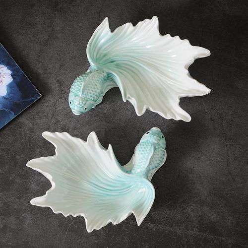 Керамическая тарелка «Золотая рыбка», набор из 2 предметов, тарелка для закусок из сухофруктов, фруктовые тарелки, салатница, обеденные тарелки, поднос для ключей, украшения для хранения вещей