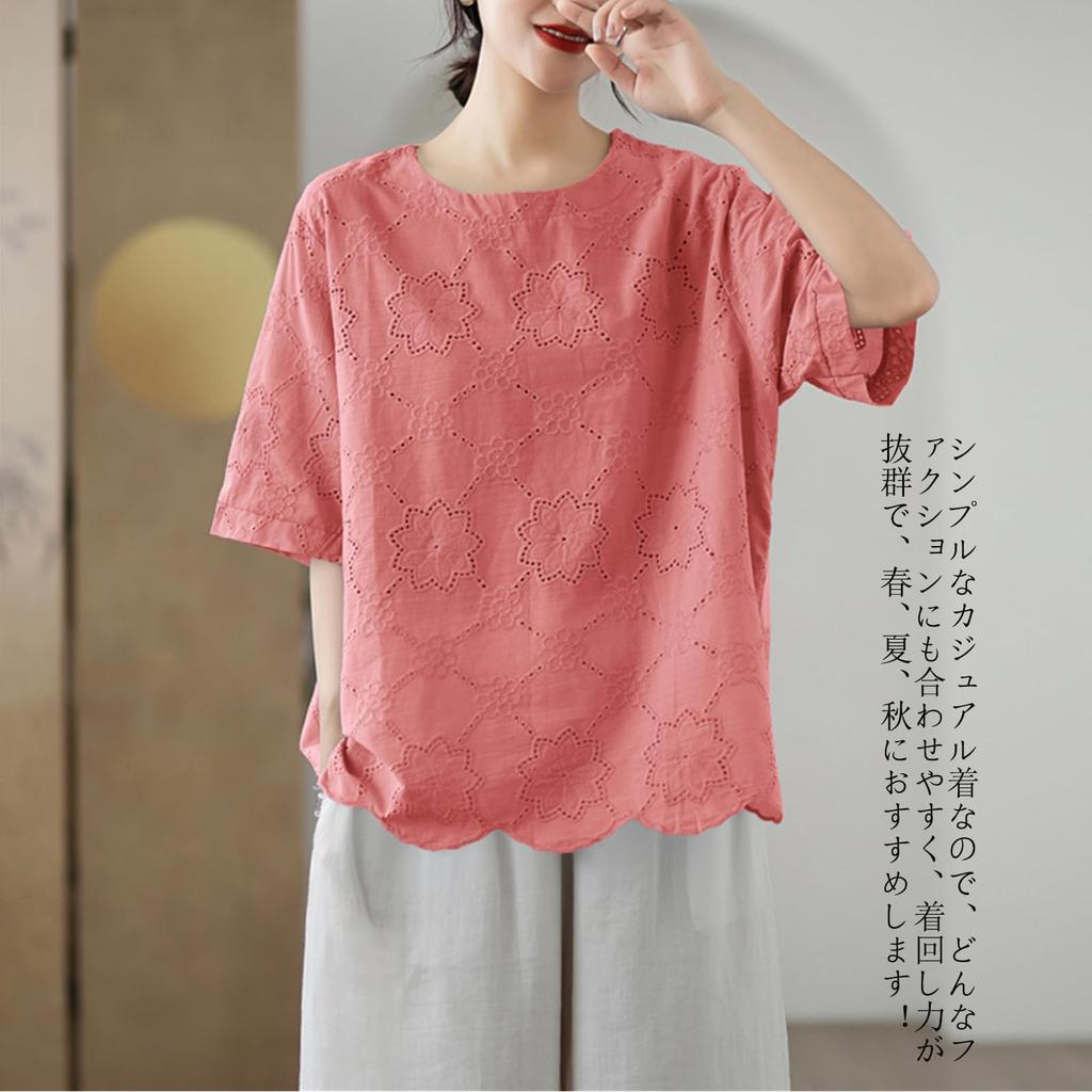 JoccKorr Короткий Ажурный Крупный Цветочный Свободный Однотонный Идеально для Женской Футболки, Блузки, Рукава, Хлопково-Льняной Рубашки, Размер, Принт, Пуловер, Посадка, Повседневный,