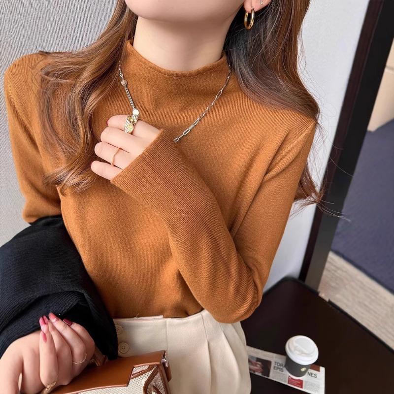 Semi-turtleneck Bottoming Shirt, Femininity Inside, Autumn and Winter New Versatile Long-sleeved Knitted Sweater, Slim-fitting Black Sweater