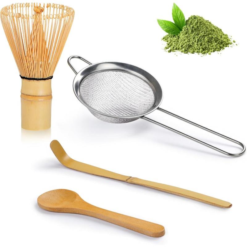 Complete Matcha Whisk Set - ThymeSpace Bamboo Chasen, Scoop & Steel Sifter for Traditional Japanese Tea Ceremony Tools Kit