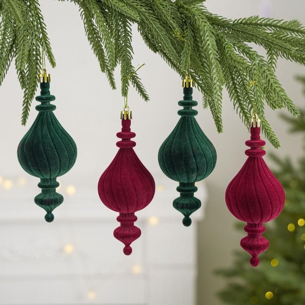 6pcs/Box Plastic Christmas Tree Ornament DIY Crafts Painted Plastic Cone Ornaments Home Tree Decor