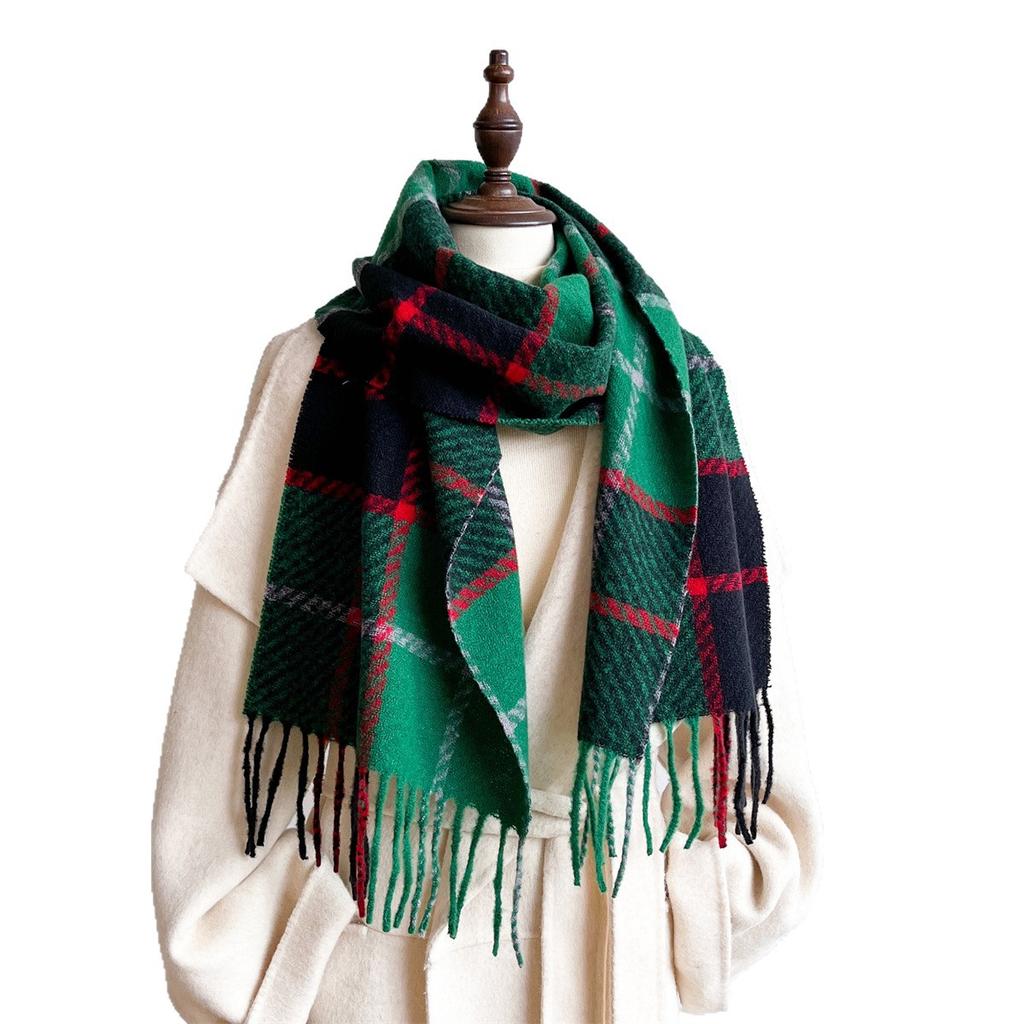 White Plaid Polyester Fringed Scarf Female Autumn And Winter Couple Warm Versatile Skin-Friendly Atmosphere Scarf