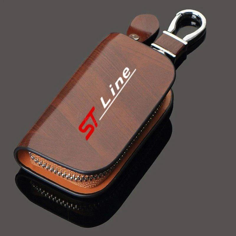 CLVN6 1Pcs Leather Wood Grain Car Key Cover Keychain Case For Ford ST Line Focus X 2 3 Mondeo Fiesta Kuga MK2 MK3 MK4 Auto Accessories