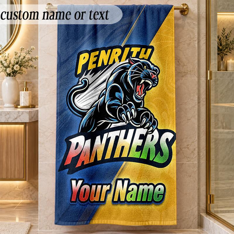 Beach TowelPenrith Panthers Custom Name Text Personalized Soft Towel for Beach Pool Indoor Home Decor Gift