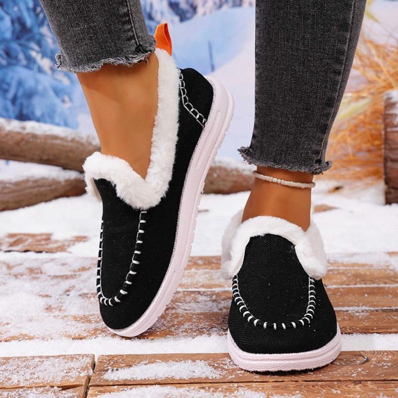 Foreign Trade New Velvet Warm Flat-soled Cotton Shoes Women's Autumn Round Head Foot Cover Large Size Low-top Single Shoes