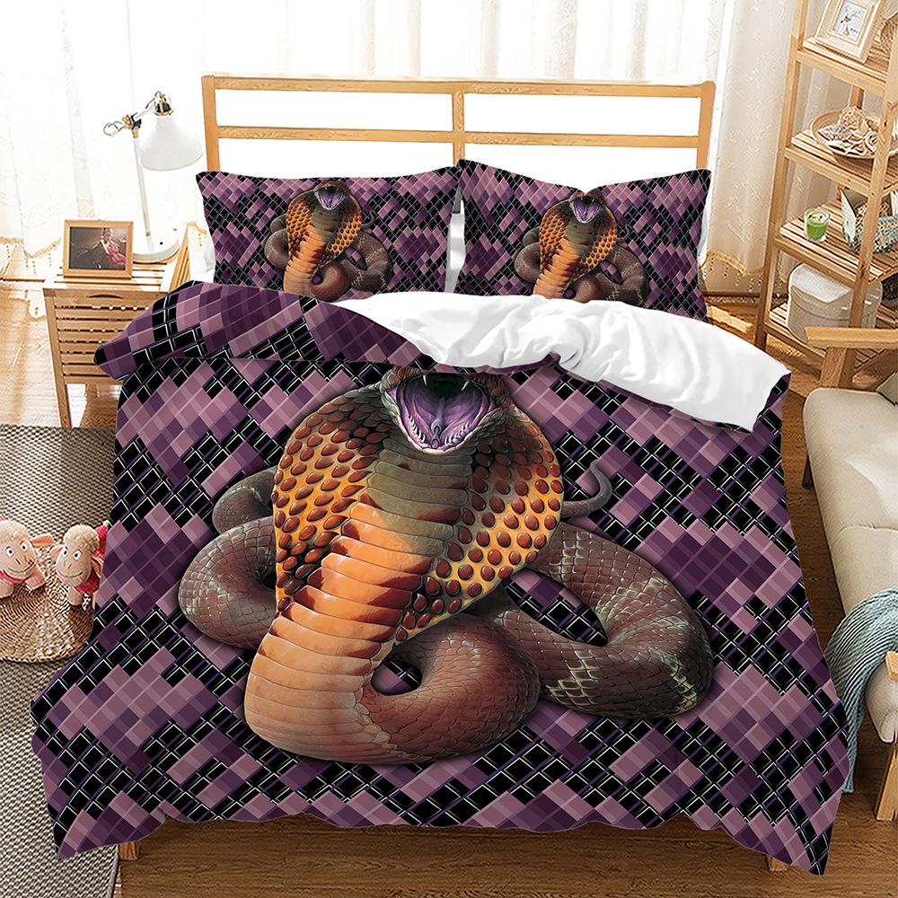 Комплект постельного белья с 3 принтами питона, пододеяльник со змеиным тематическим фоном, наволочка, украшение для постельного белья 2/3 спальни