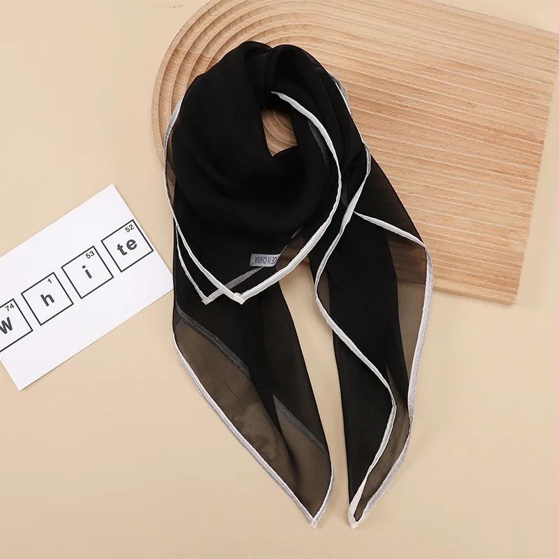 Solid Color Handkerchief Cotton Silk Neck Scarves For Women Small Shawls Bandana Head Scarfs Female Square Hairband Hijab Scarf