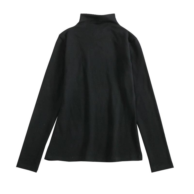 2024 Women's Korean Style Solid Color Plus Velvet Long Sleeve T-Shirt, Autumn/Winter
