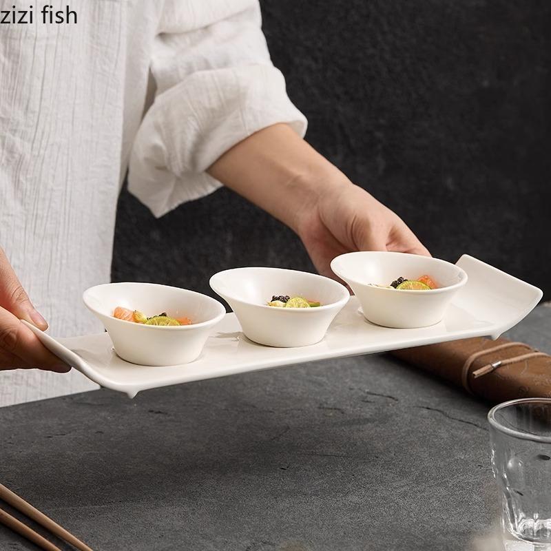 Белый керамический набор тарелок для закусок со скошенным краем Тарелка для закусок Тарелка для закусок Десертные тарелки Молекулярная кухня Креативная посуда