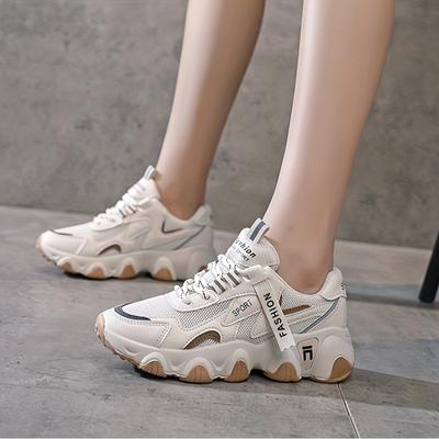 2024 Весна Женские Кроссовки Сетчатые Цветные Блоки Шнуровка Мягкая Подошва Платформа Прогулочная Спортивная Обувь Низкий Верх Воздухопроницаемая Обувь для Женщин