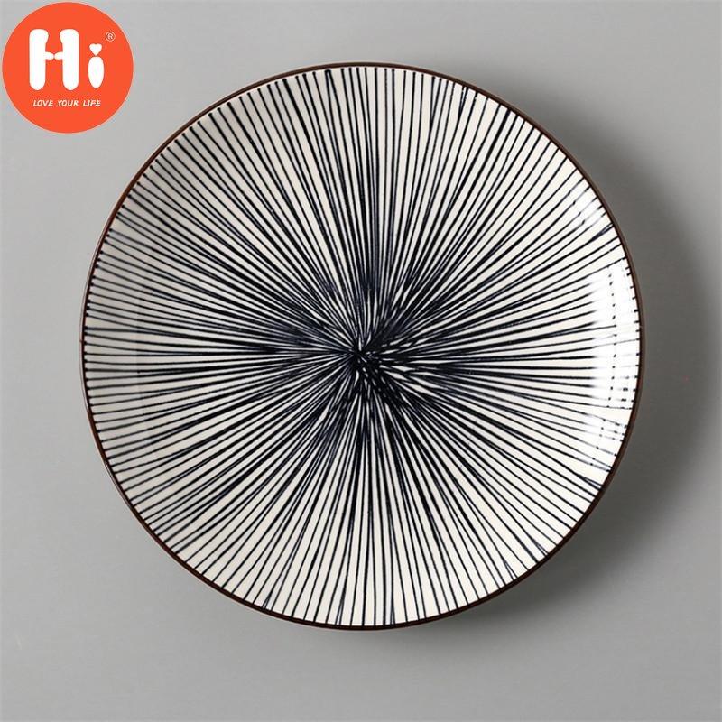 Japanese Style 8 Inch Ceramic Under Glazed Vegetable Dinner Plate Simple Dessert Plate Household Small Steak Dish Food Container