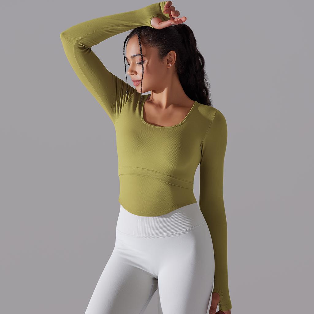 Nessaj бесшовные вязаные однотонные спортивные рубашки топ с длинными рукавами для йоги, одежда для бега и фитнеса, топы для женщин