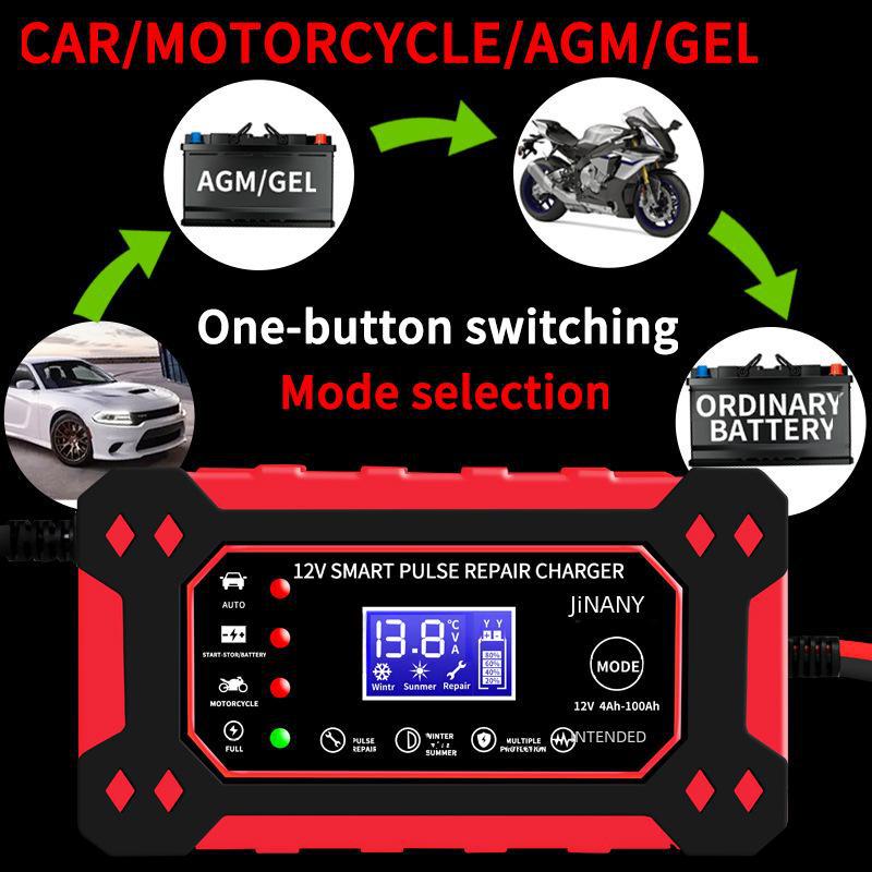 Интеллектуальное импульсное зарядное устройство для автомобильных аккумуляторов 12 В 6 А для свинцово-кислотных аккумуляторов мотоциклов