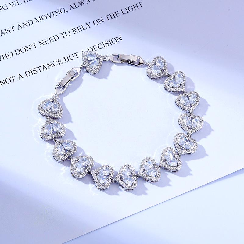 Браслет European & American Love Water Drop из циркония, платиновое покрытие из меди, 17,5 см с удлинительной пряжкой, вставки из цветных камней