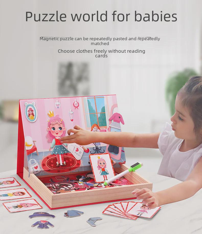 Children's Wooden Magnetic Animal Puzzle and Drawing Board