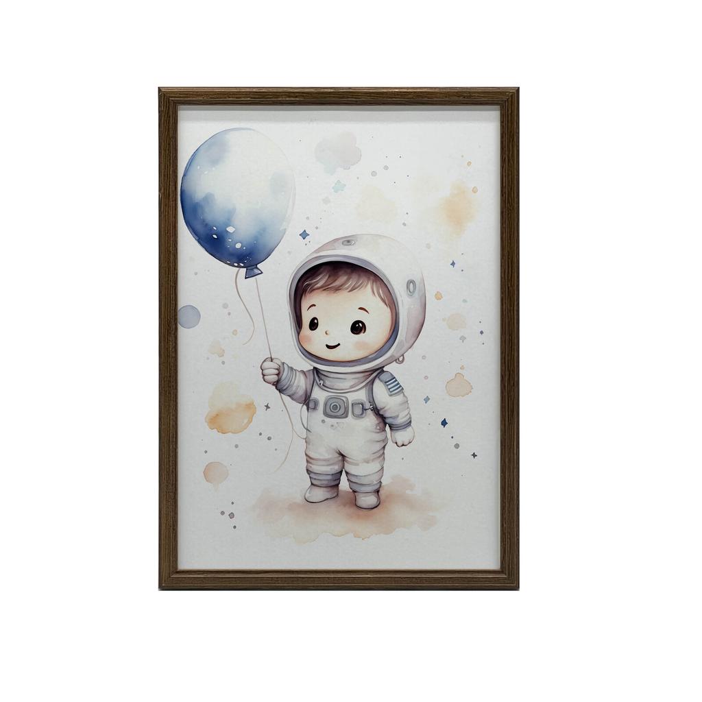 Journey Through the Stars With a Balloon In Hand Journey Through the Stars With a Balloon In Hand, 30X40 Cm, Light Oak Wooden Frame, Matte Paper 230 Gsm