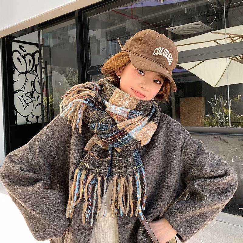 2025 Korean Imitation Cashmere Scarf Women's Autumn and Winter High-end Warm Shawl Cute Versatile Plaid Scarf