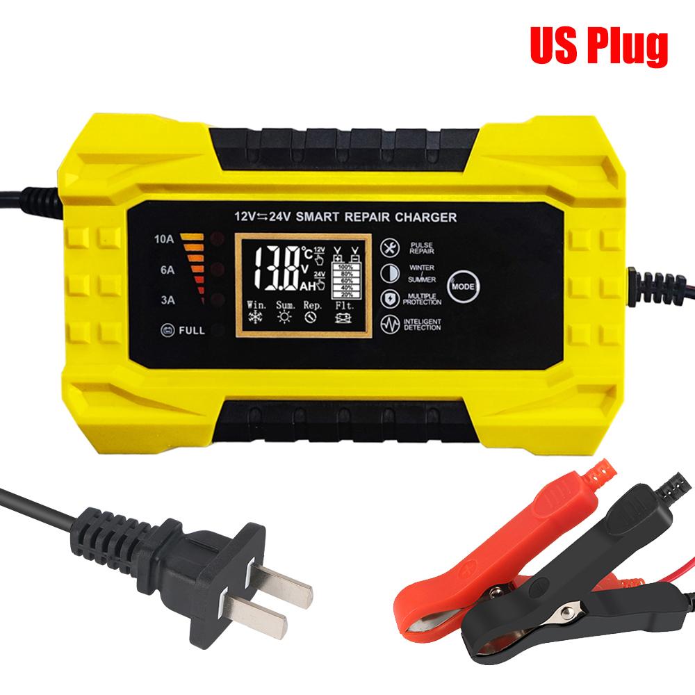 Цифровой ЖК-дисплей с вилкой европейского стандарта и США, универсальное входное автомобильное зарядное устройство 110 В/220 В для влажной и сухой свинцово-гелевой батареи 12 В 10 А 24 В 5 А импульсный ремонт