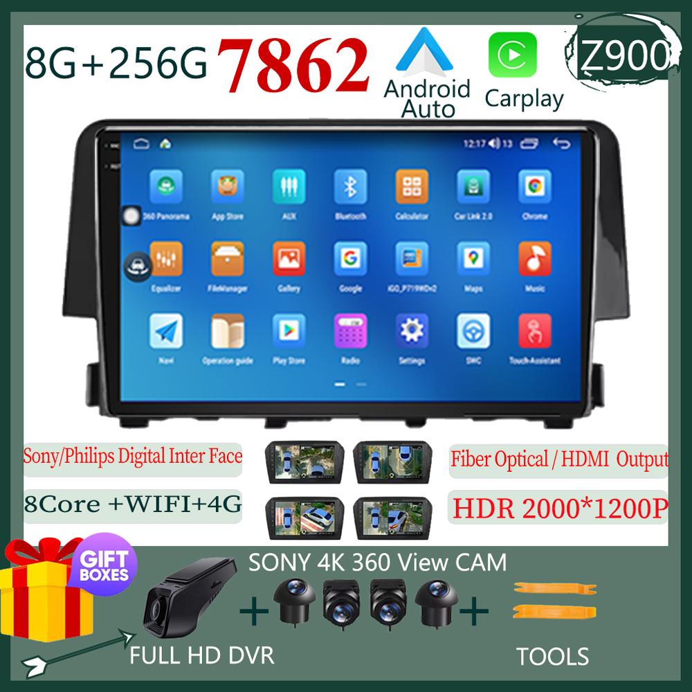 Android 14 For Honda Civic 10th 2016-2021 Multimedia Car GPS Player Navigation Radio Stereo 5G  BT NO 2DIN DVD WIFI HDR Screen
