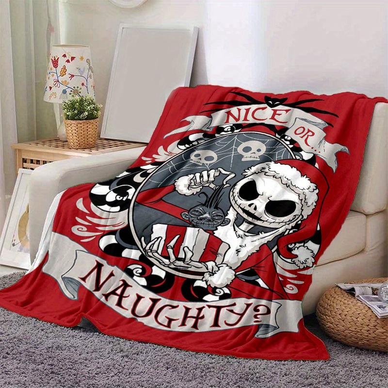 1pc. Cute Nightmare Before Christmas Jack Skellington Nice or Naughty Blanket, Cozy Throw Blanket for Home Decor, Gift Idea for Friends and