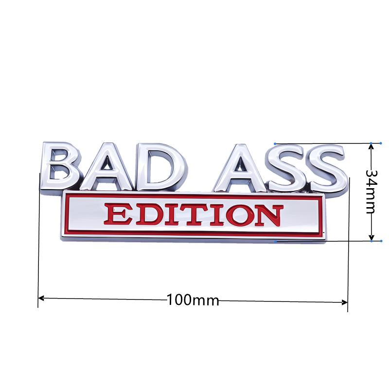 BAD ASS Edition Metal Car Stickers Applicable to Car Fender Bumper Rear Window Full Body Outline BAD ASS Logo Metal Badge