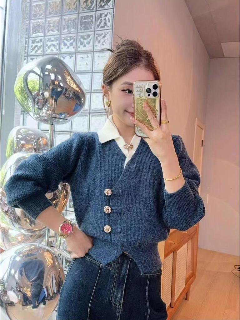 Autumn Trendy Two-Piece Look Knitted Cardigan for Women - Korean Style