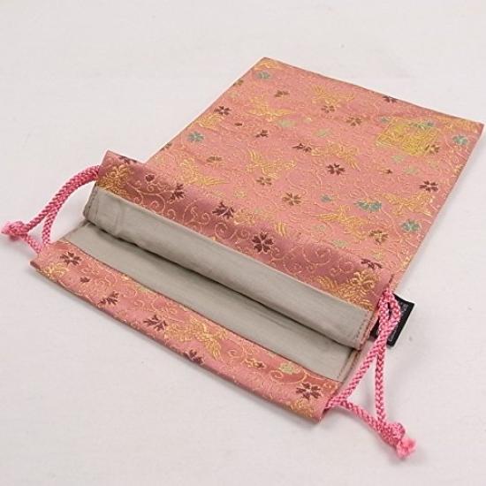 Senshishuin Nishijin Brocade Drawstring Bag Golden Large (Lined) Phoenix/Pale Pink,