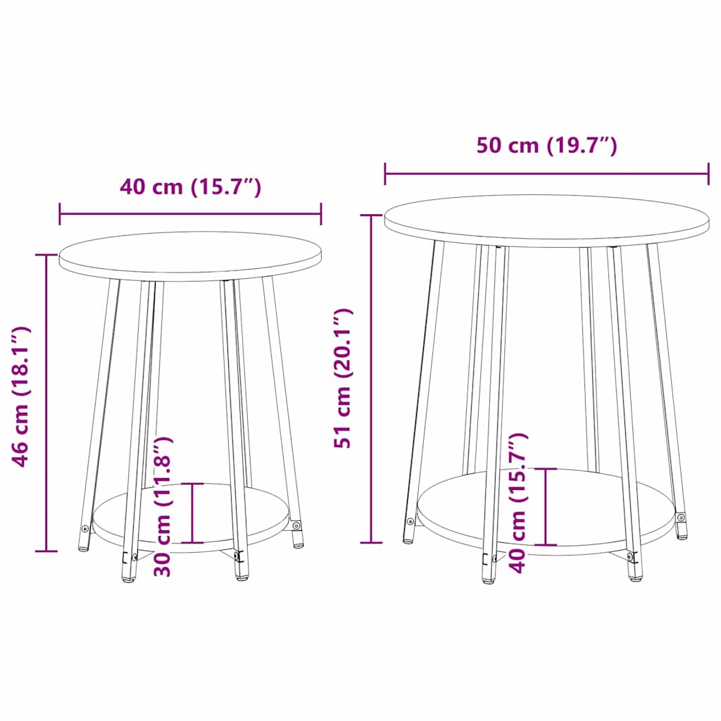 Side Table Set with Shelf 2 pcs Sonoma Oak and Black Brown