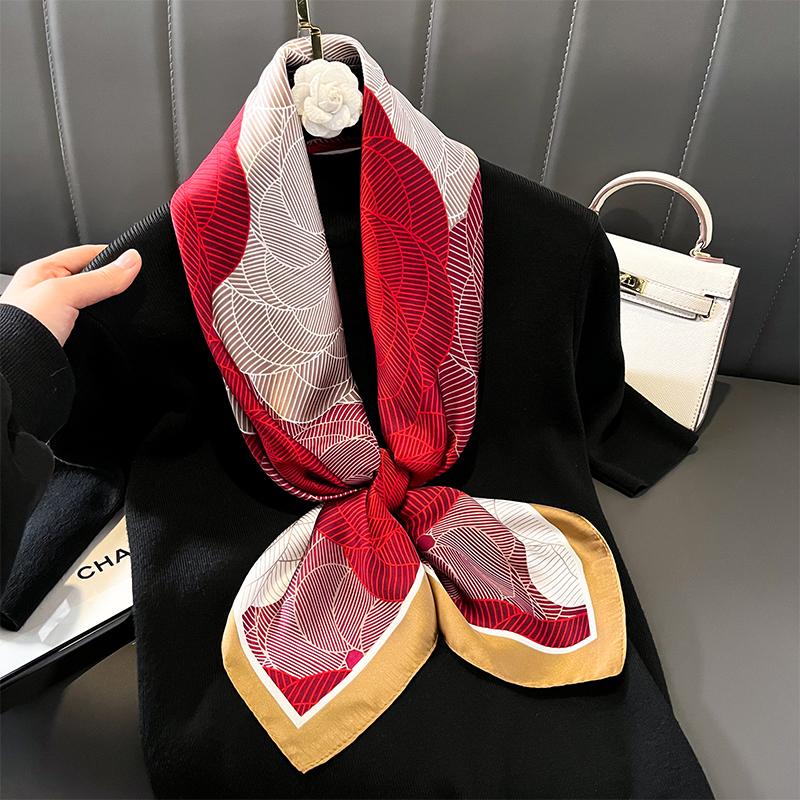 Print Satin Silk Square Scarf Hijab Women Bandana 90CM Headscarves Neckerchief Ladies Muffler Shawl Wrap Foulard Headband